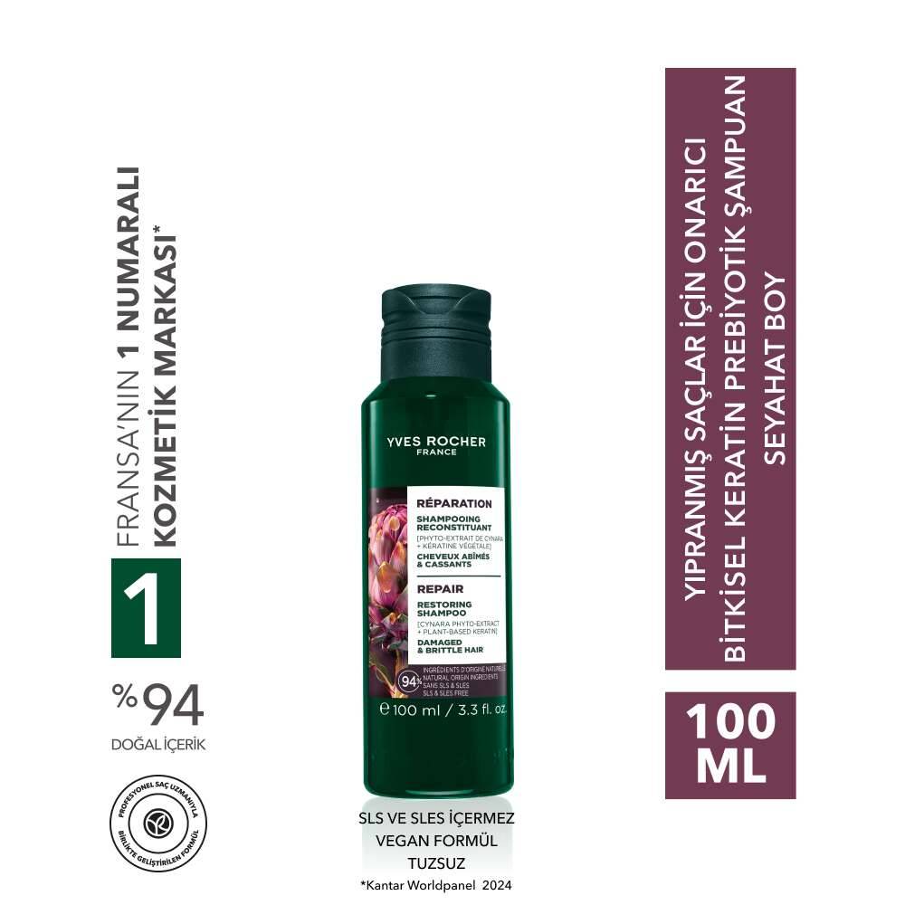Onarıcı Bitkisel Keratin Prebiyotik Seyahat Boy Şampuan - Yıpranmış Saçlar - SLS,SLES içermez,Tuzsuz, Vegan