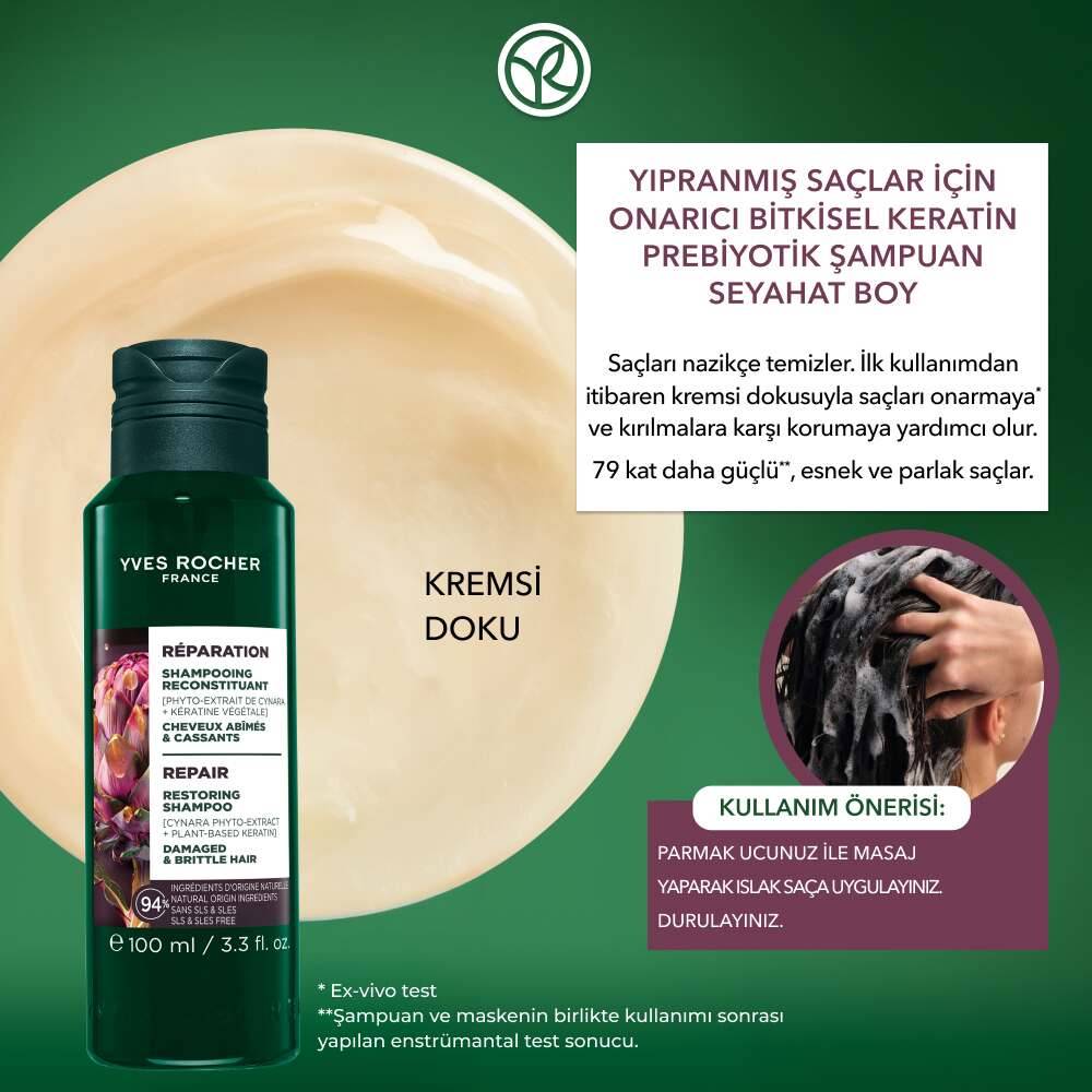 Onarıcı Bitkisel Keratin Prebiyotik Seyahat Boy Şampuan - Yıpranmış Saçlar - SLS,SLES içermez,Tuzsuz, Vegan