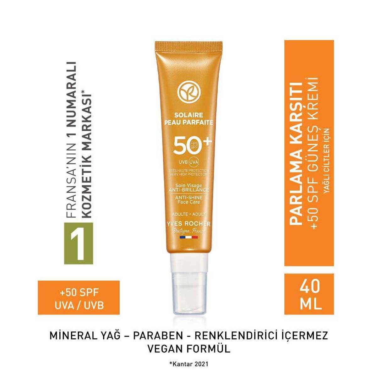 Yüz Güneş Kremi - SPF 50+ - Parlama Karşıtı / Solaire Peau Parfaite