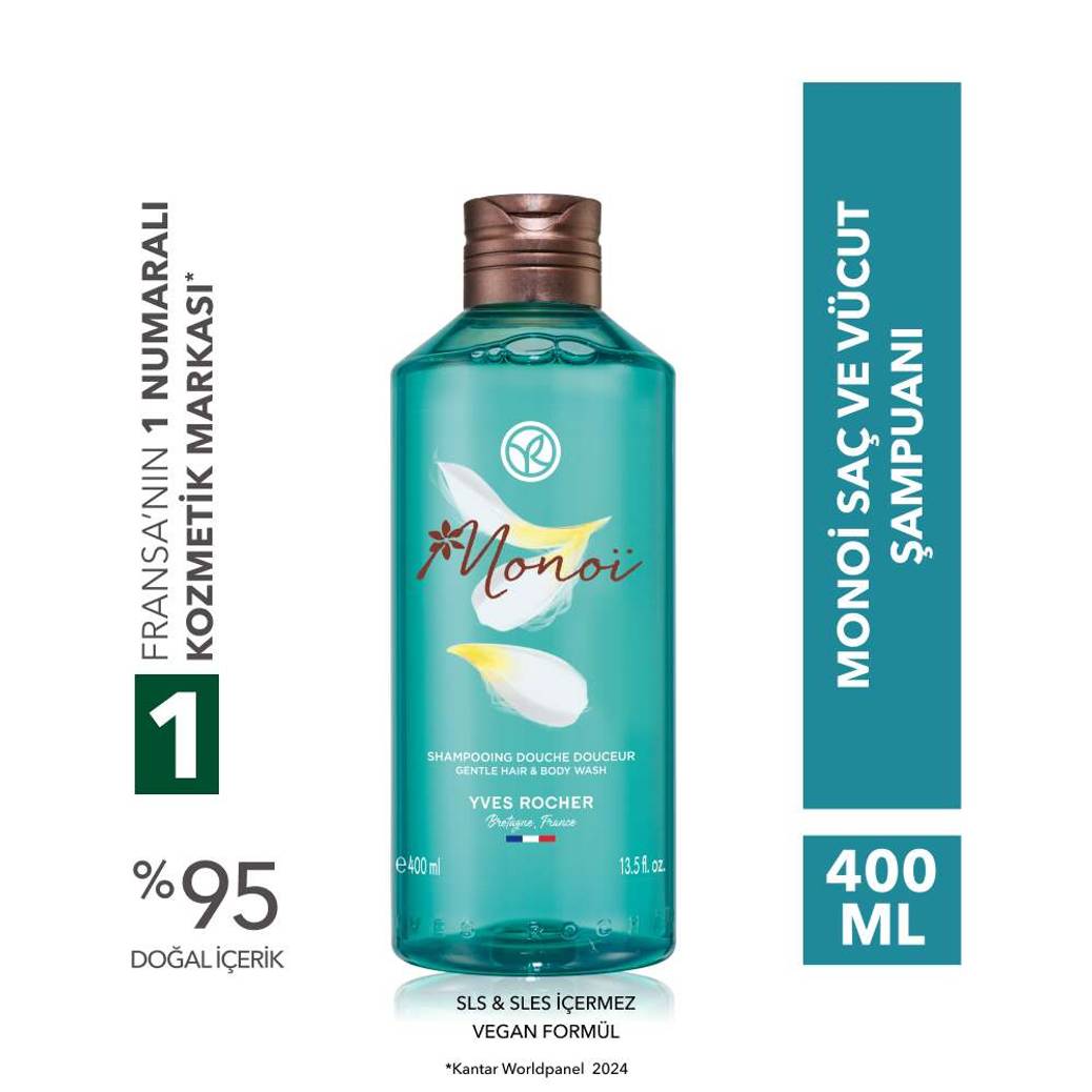 Monoi Nemlendirici Saç ve Vücut Şampuanı-Monoi de Tahiti-SLS,SLES içermez-Vegan