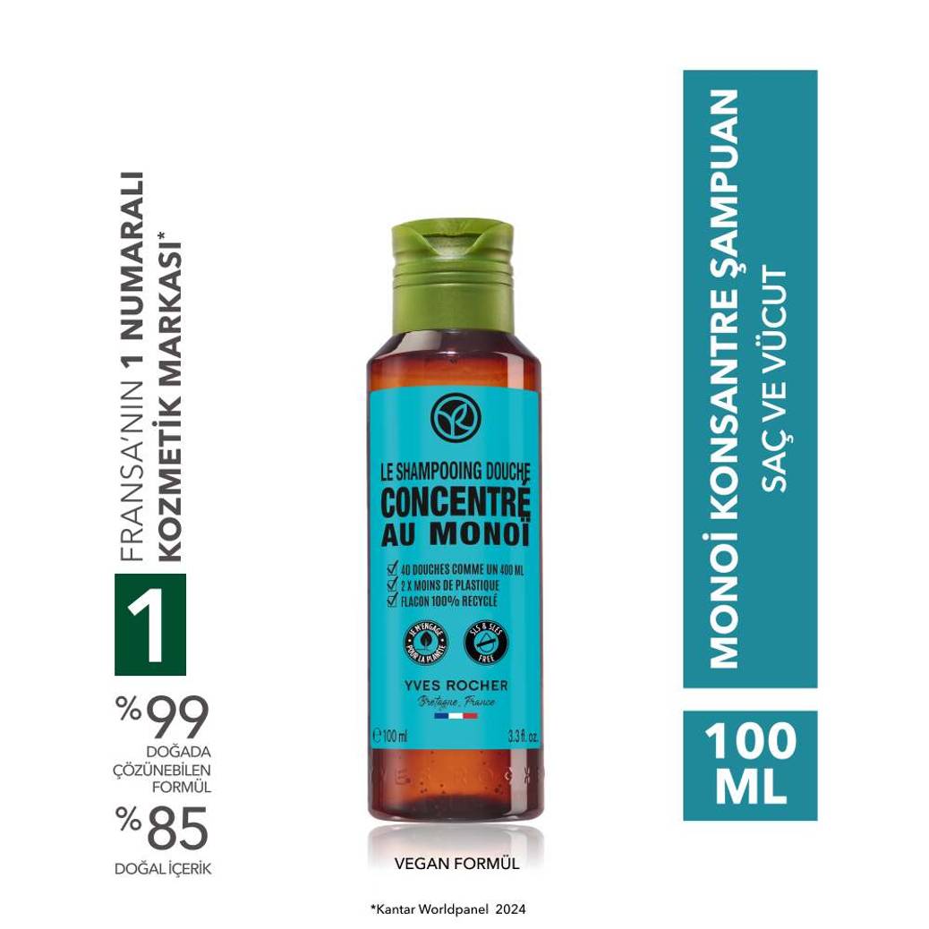 Monoi Konsantre Nemlendirici Saç ve Vücut Şampuanı-Monoi de Tahiti-SLS, SLES içermez-Vegan