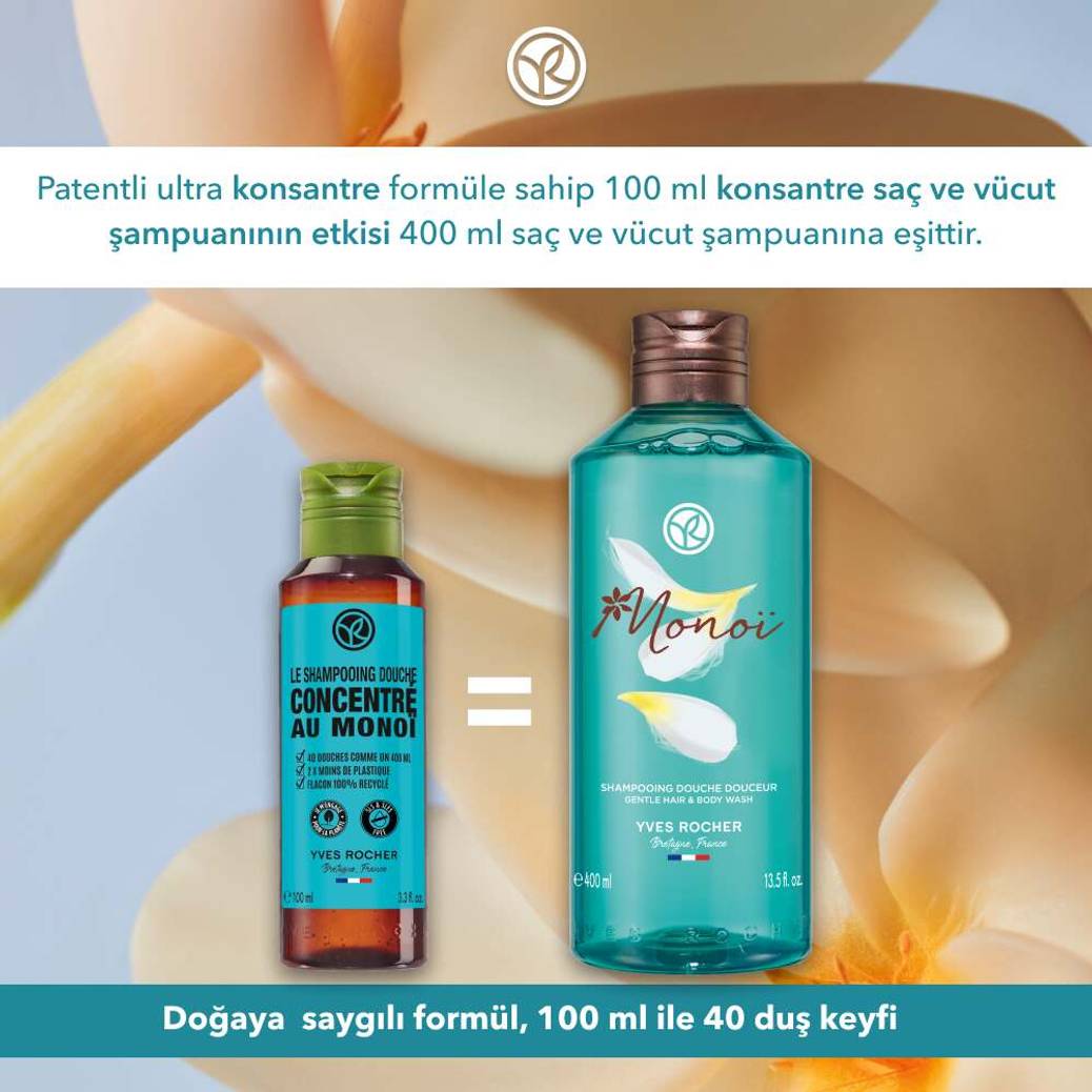 Monoi Konsantre Nemlendirici Saç ve Vücut Şampuanı-Monoi de Tahiti-SLS, SLES içermez-Vegan