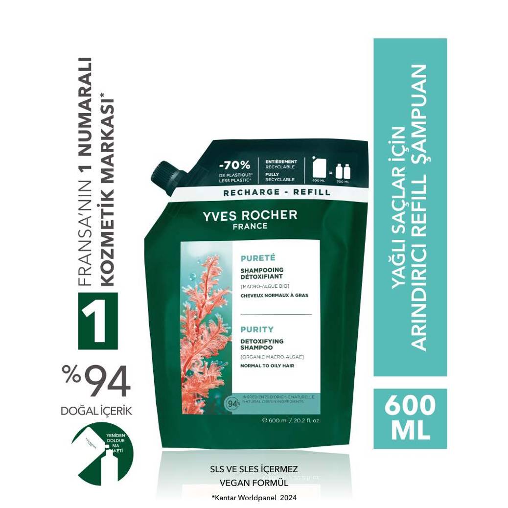 Arındırıcı Refill Şampuan - Yağlı Saçlar - SLS,SLES içermez, Tuzsuz, Vegan