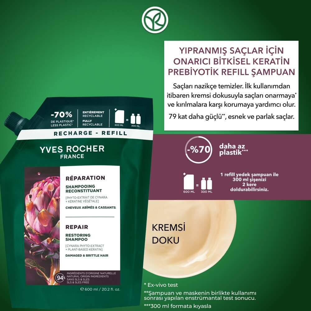 Onarıcı Bitkisel Keratin Prebiyotik Refill Şampuan - Yıpranmış Saçlar - SLS,SLES içermez,Tuzsuz, Vegan