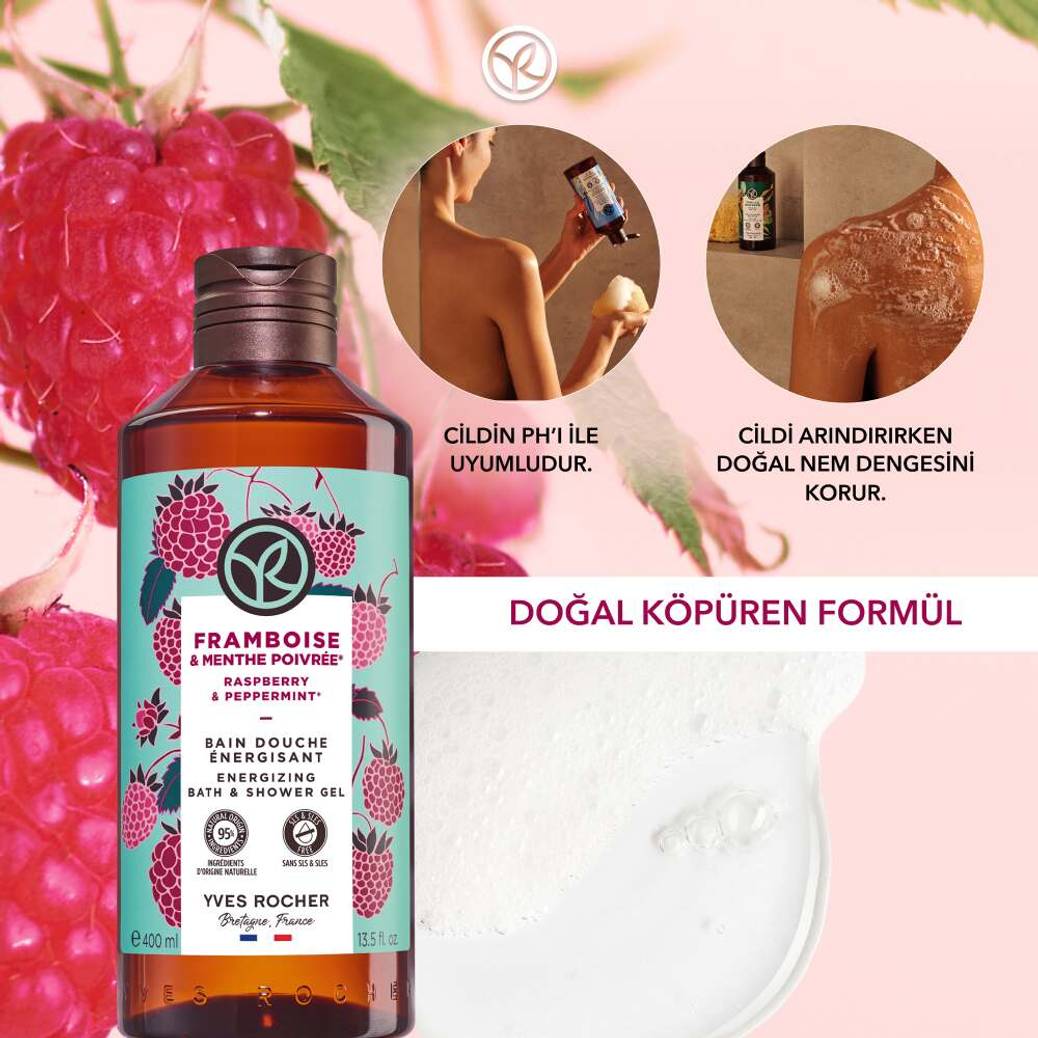 Duş Jeli - Nemlendirici Enerjik Frambuaz Nane - SLS,SLES İçermez-Vegan