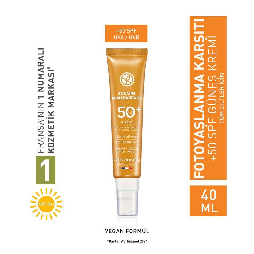 Yüz Güneş Kremi - SPF 50+ - Yaşlanma Karşıtı / Solaire Peau Parfaite