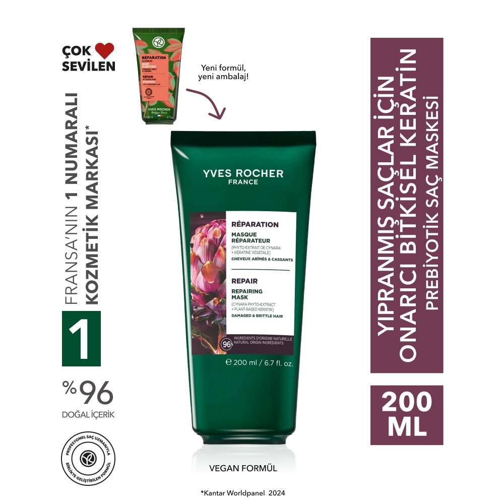 Onarıcı Bitkisel Keratin Prebiyotik Saç Maskesi - Yıpranmış Saçlar -Vegan