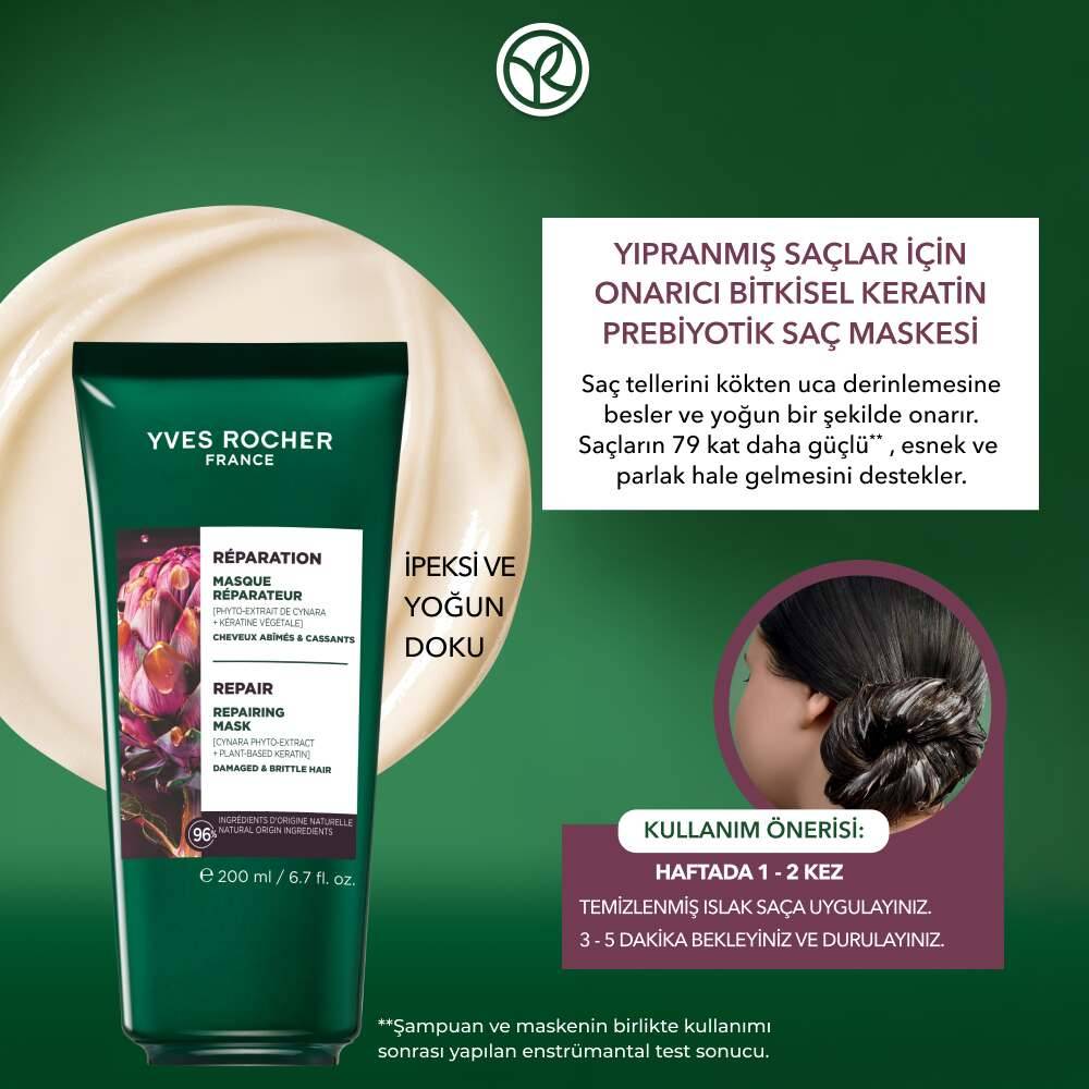 Onarıcı Bitkisel Keratin Prebiyotik Saç Maskesi - Yıpranmış Saçlar -Vegan