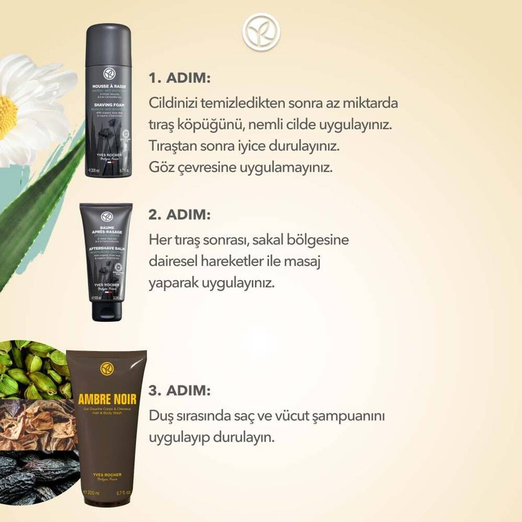 Ambre Noir Saç Vücut Şampuanı ve Tıraş Rutin Seti