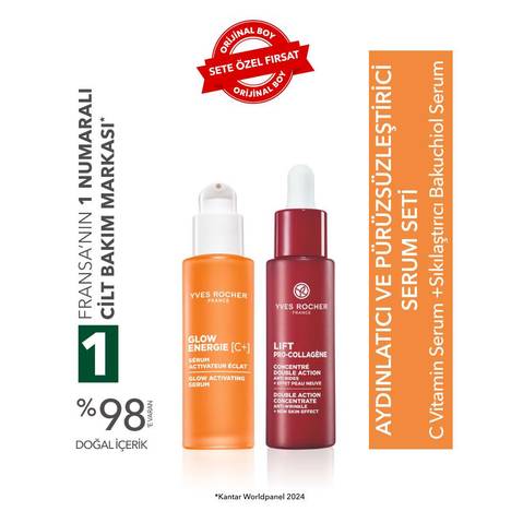 Aydınlatıcı ve Pürüzsüzleştirici Serum Seti-C Vitamin Serum 30ml & Bitkisel Retinol Serum 30ml