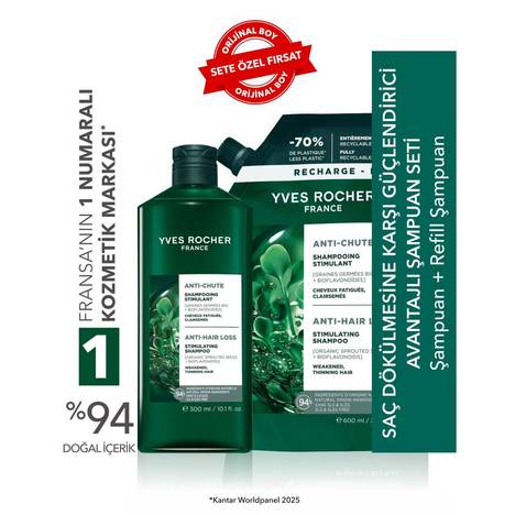 Saç Dökülmesine Karşı Güçlendirici Avantajlı Şampuan Seti-Şampuan 300 ml & Refill Şampuan 600 ml