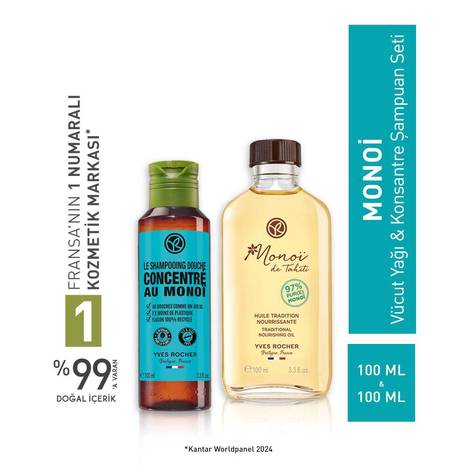 Monoi Işıltı Vücut ve Konsantre Şampuan Seti-Vücut Yağı 100 ml & Saç ve Vücut Şampuanı 100 ml